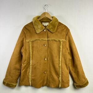 Vintage Woman's Faux Suede Leather Fur Coat - Size Large Boho 70s Retro